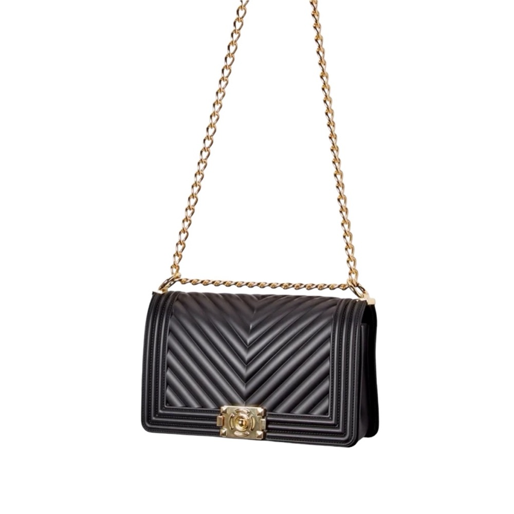 JustFab Black and Gold Chevron Bag